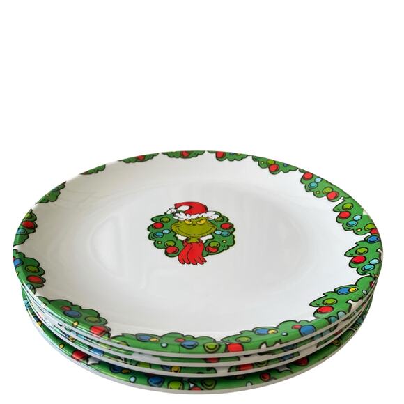 Dr. Seuss THE GRINCH Melamine Dinner Plates Set of 4 Green Red Christmas NEW - Picture 6 of 15